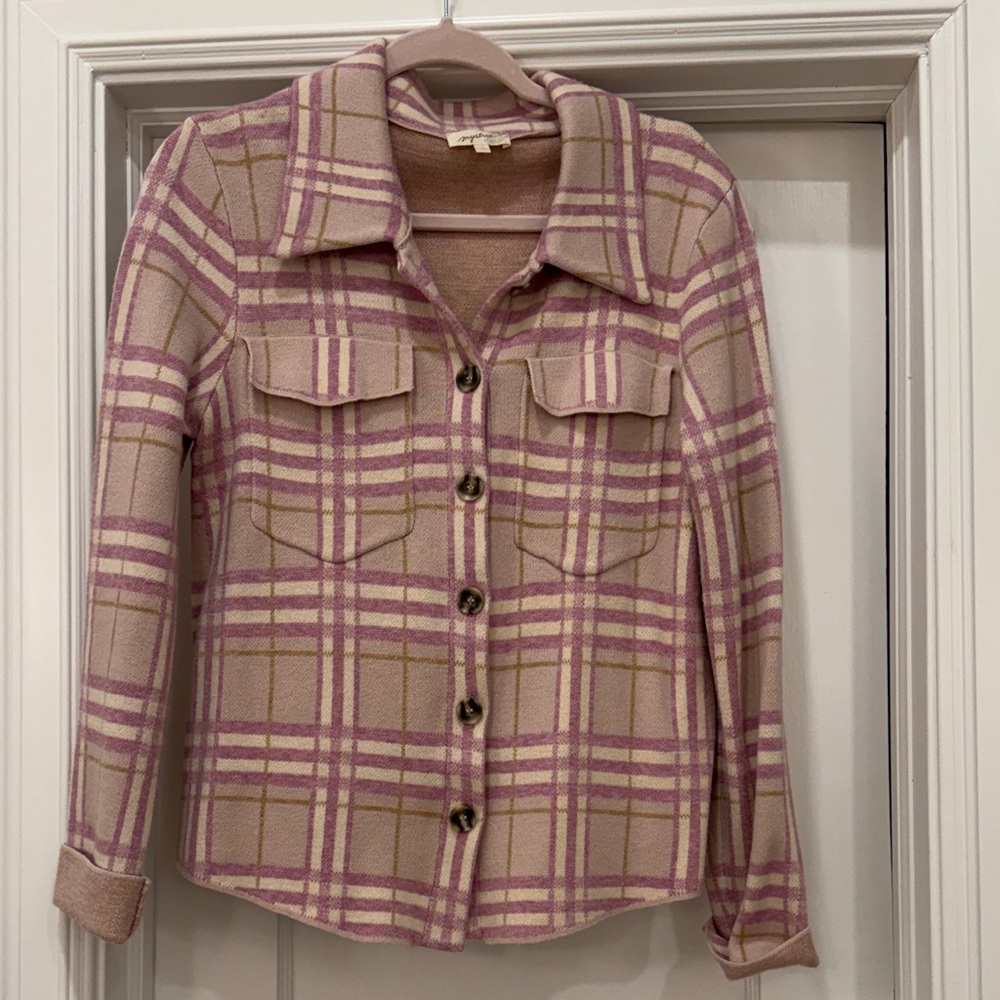 Mystree Pink and Tan Plaid Sweater Jacket